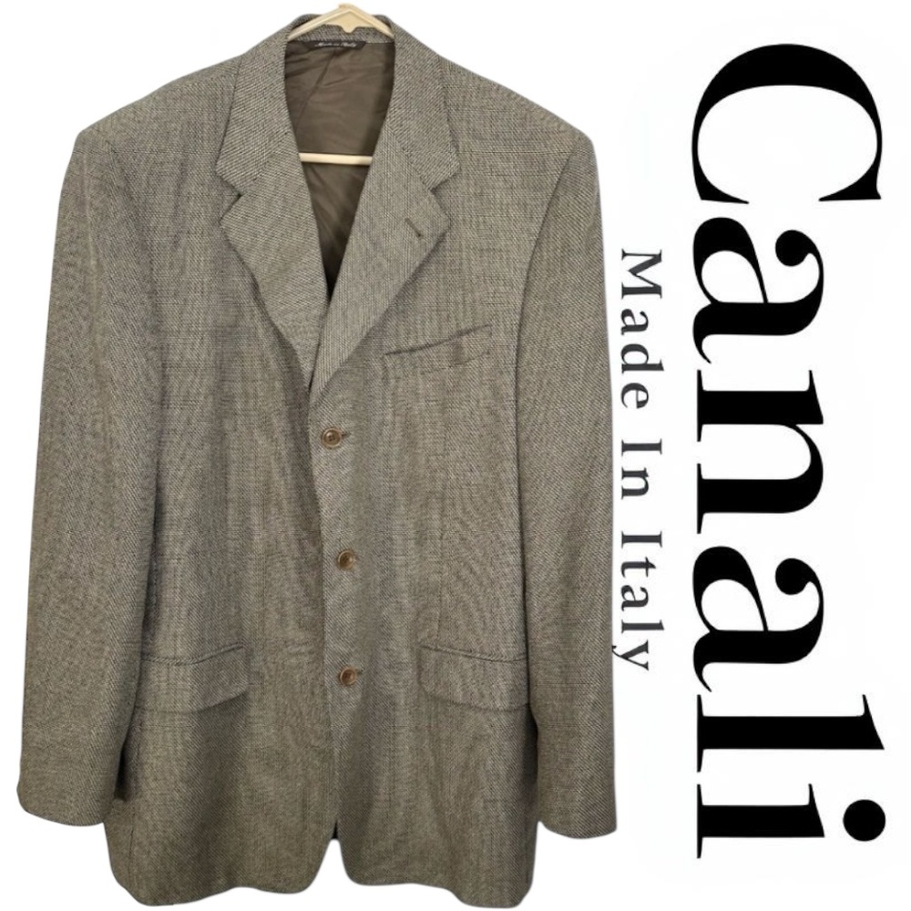 Canali Men’s Brown Tweed Blazer – EU 52 / US 42 – Silk Wool – Made in Italy